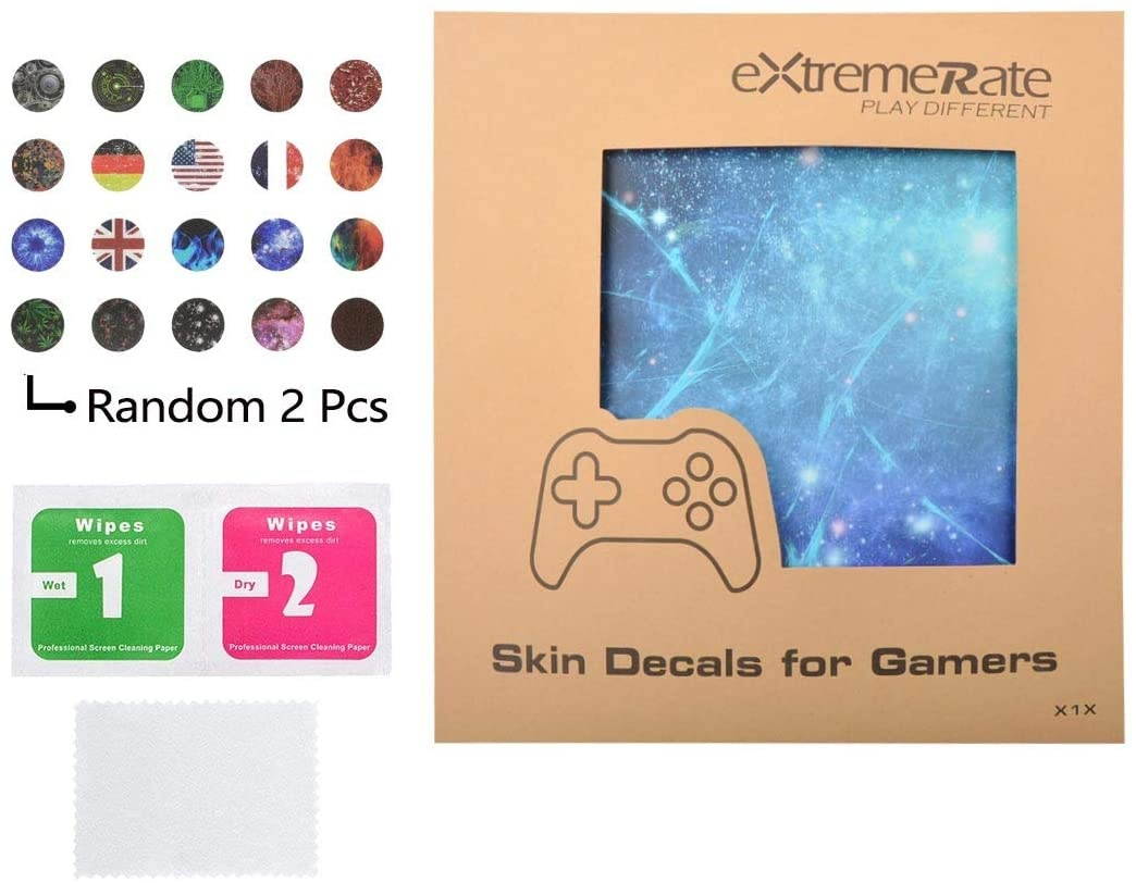 eXtremeRate Full Set Faceplates Skin Stickers for Xbox One X Console Controller with 2 Pcs Home Button Decals - Blue Galaxy