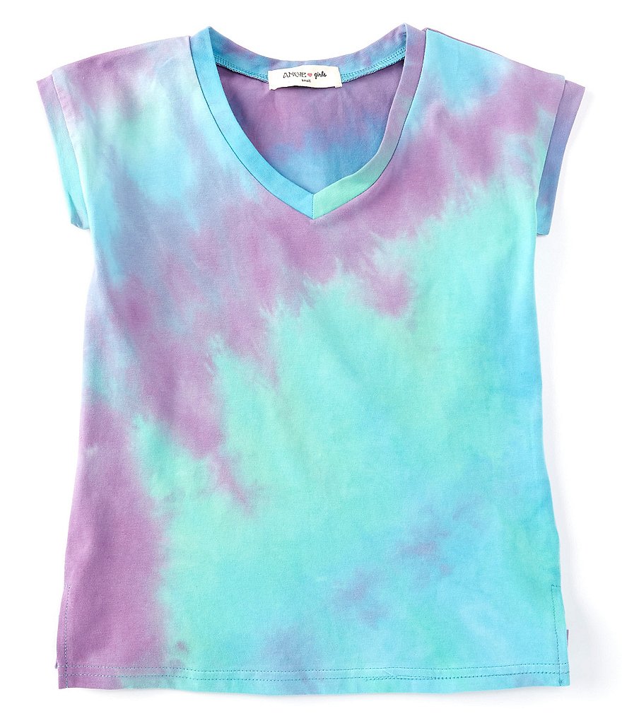 Angie Big Girls 7-16 Short-Sleeve Tie Dye V-Neck Tee