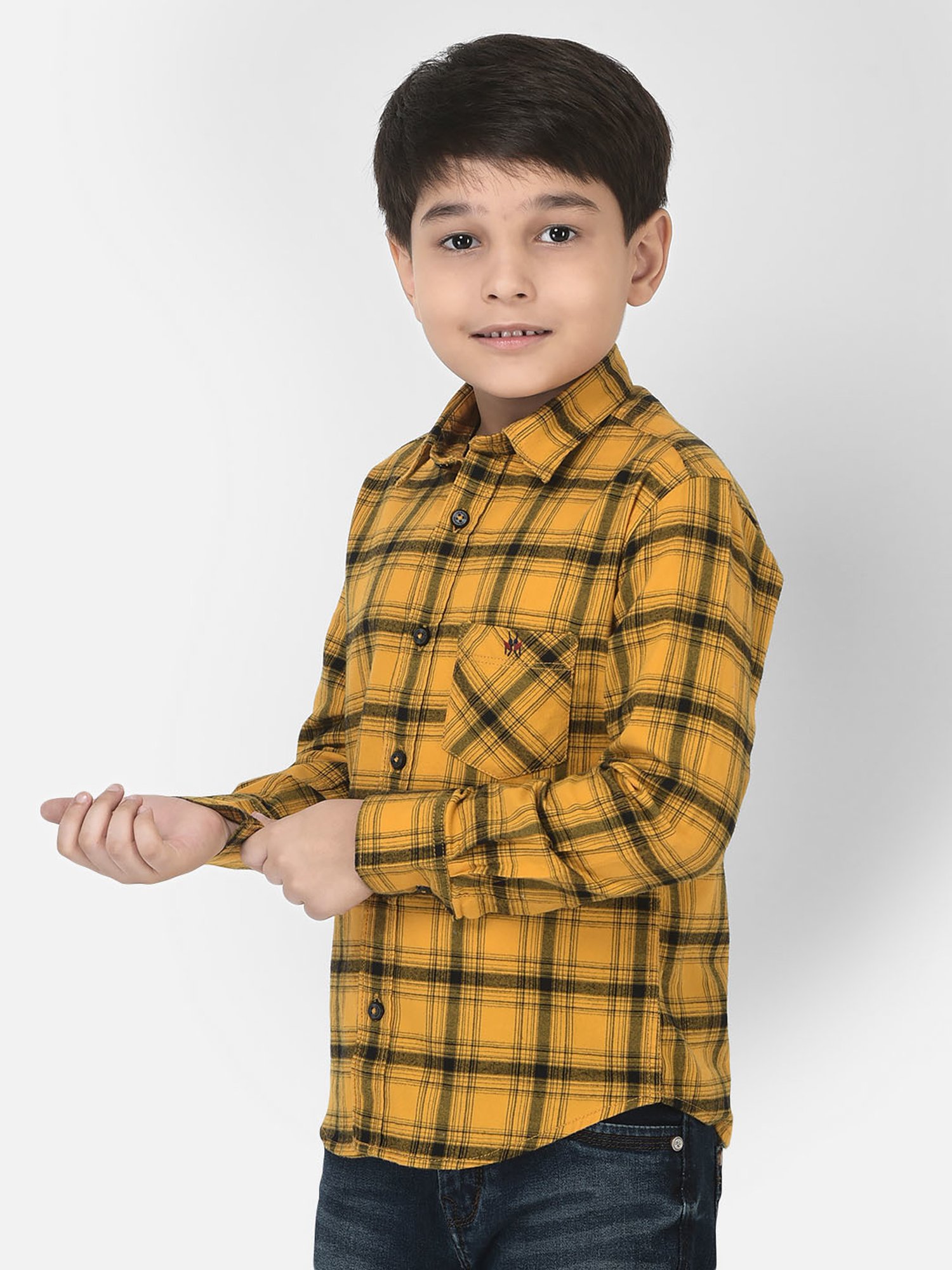 Crimsoune Club Kids Mustard Checks Full Sleeves Shirt