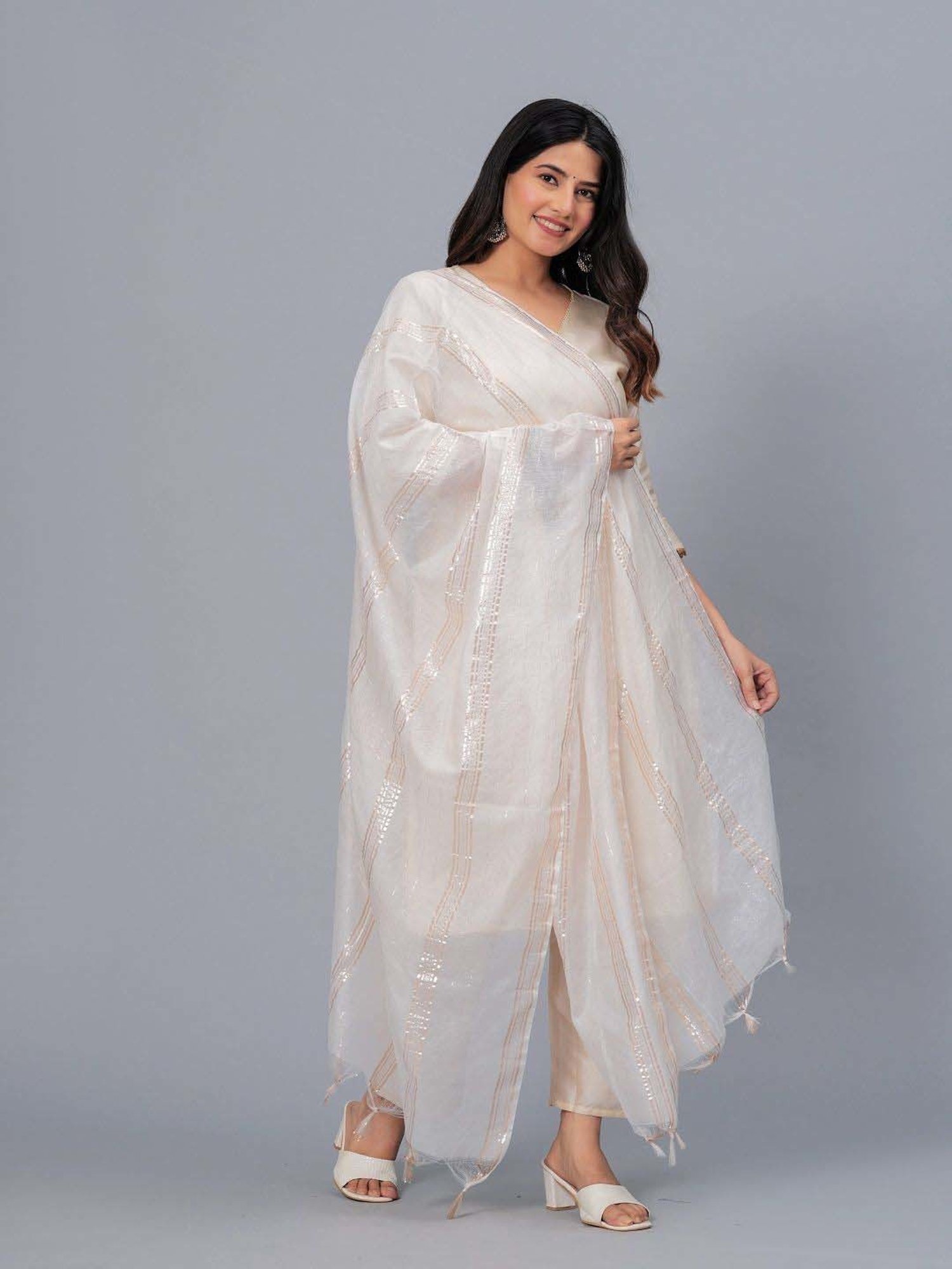 Stylum White Striped Dupatta