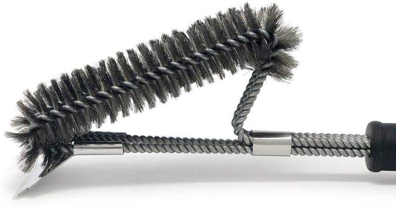 ELK Grill Brush and Scraper BBQ Brush Set, Safe 17" Stainless Steel Woven Wire 3 in 1 Bristle Grill Cleaning Brush for Weber and All Gas/Charcoal Grilling Grates - BBQ Tools and Grill Accessories