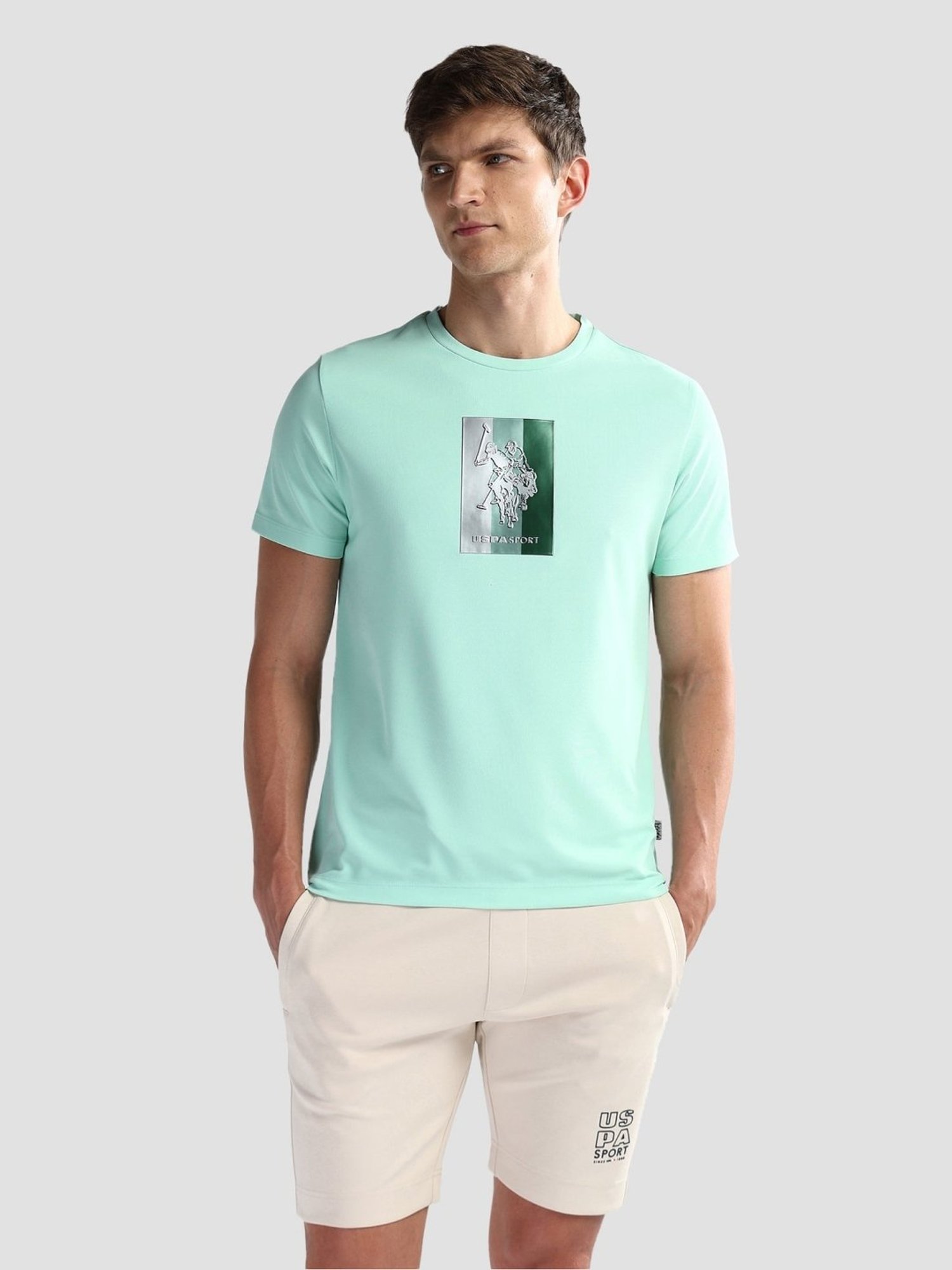 USPA Active Green Slim Fit Printed Sports T-Shirt