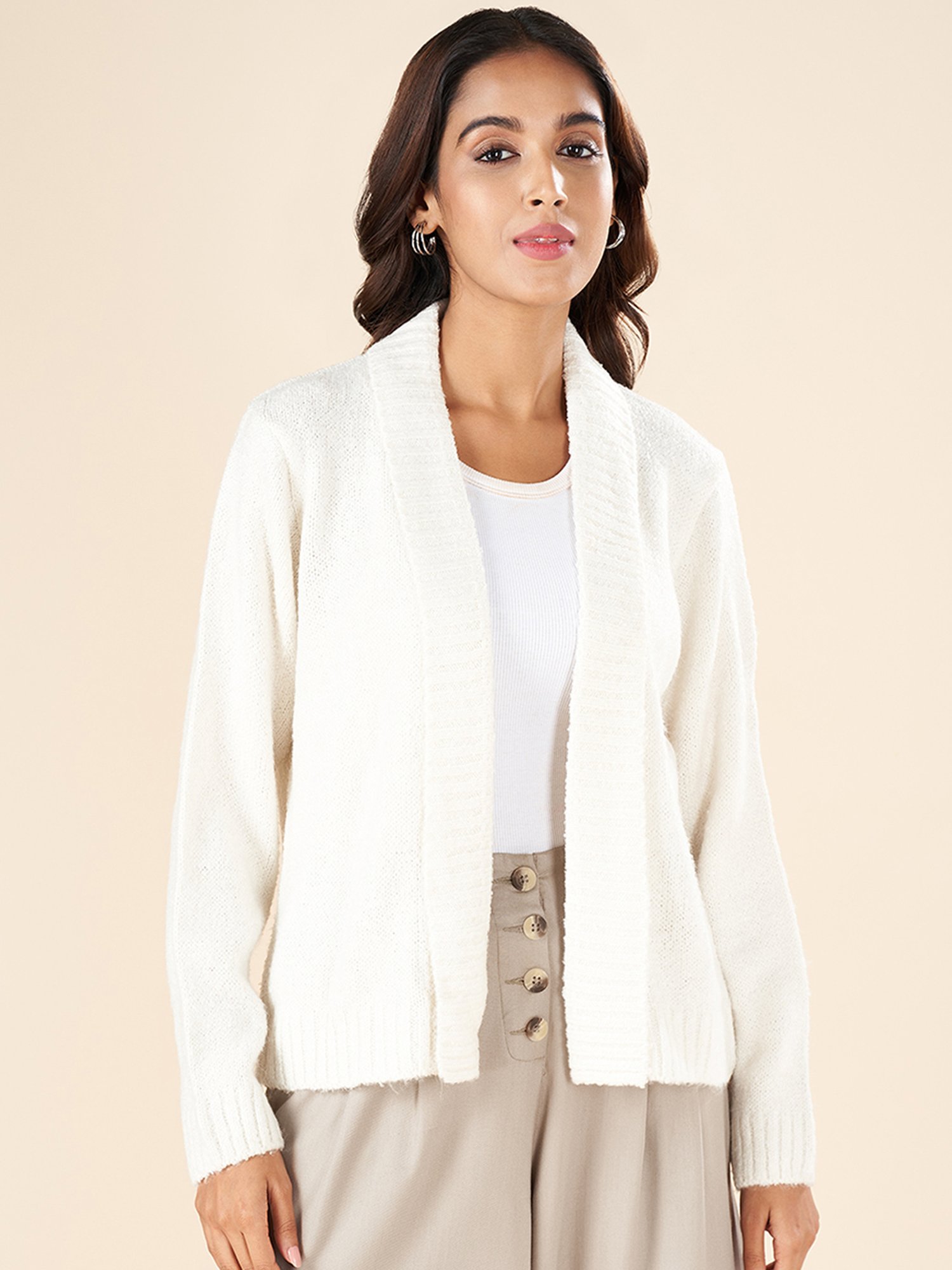 Akkriti by Pantaloons Off-White Self Pattern Shrug
