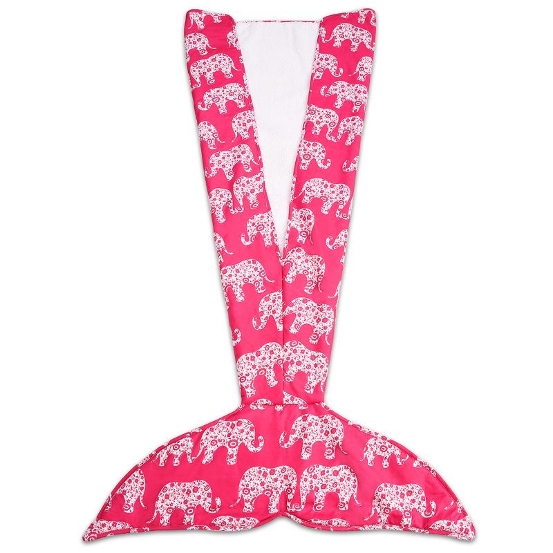 30"x75" Pink Elephant Parade Mermaid Shape Sherpa Throw - Lush Décor