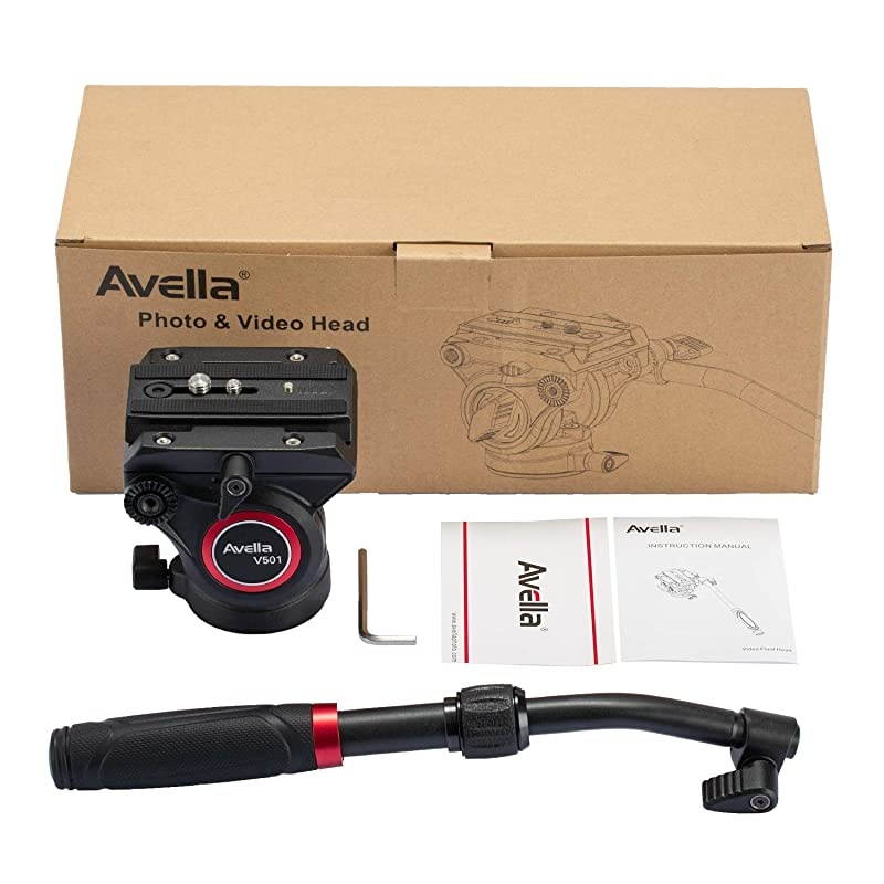 V501 Video Camera Tripod Fluid Drag Pan Head for Canon Nikon Sony Olympus Panasonic DSLR Camera, with 3/8" and 1/4" Mounting Screw