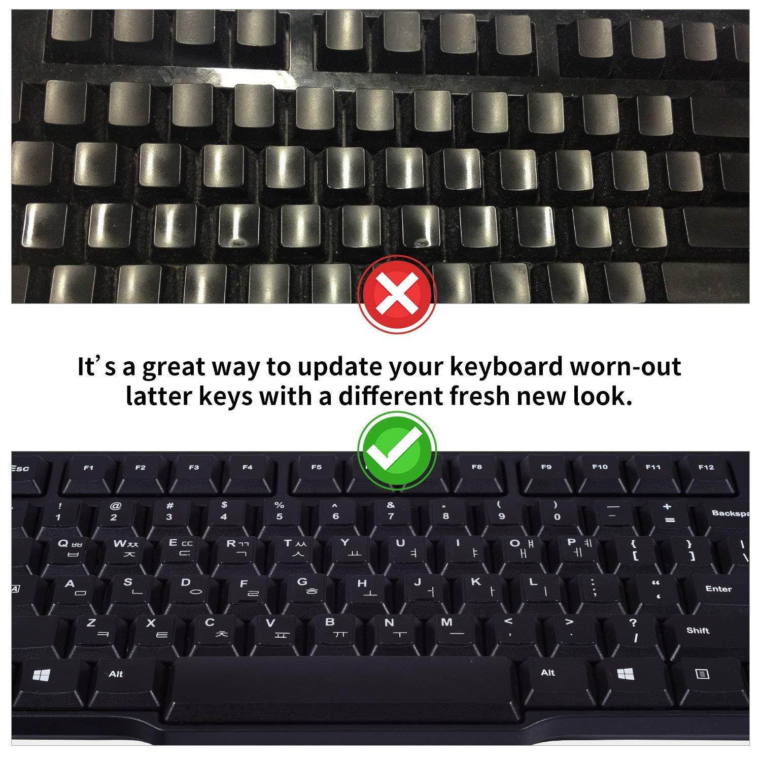 2PCS Pack Korean Keyboard Stickers, Matte Vinyl Keyboard Sticker with White Letters Non-Transparent for PC Computer Laptop Notebook Desktop Keyboards (Korean)