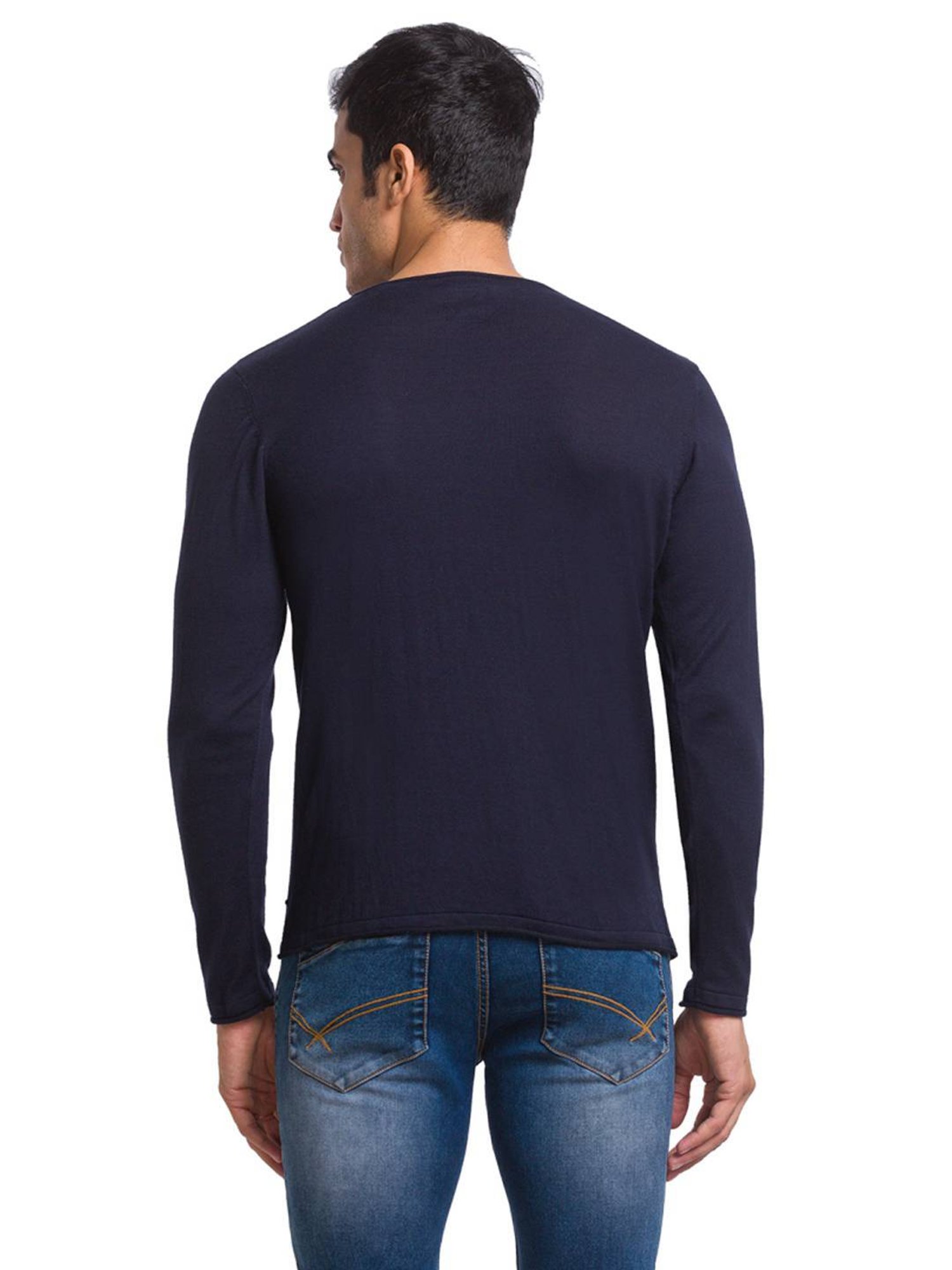Parx Blue Cotton Regular Fit Sweaters
