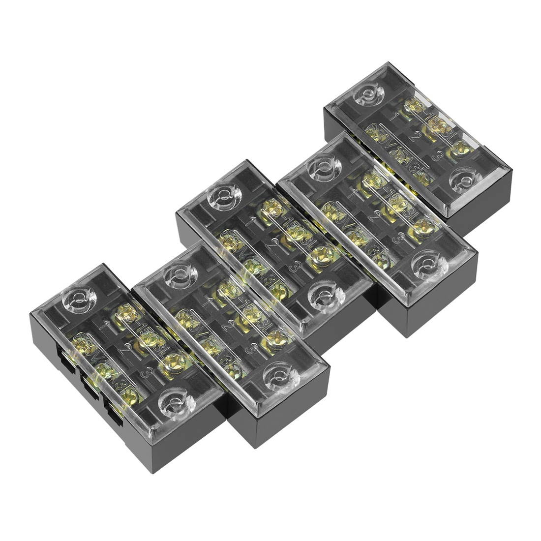 5 Pcs Dual Rows 3 Positions 600V 15A Cable Barrier Block Terminal Strip TB-1503L