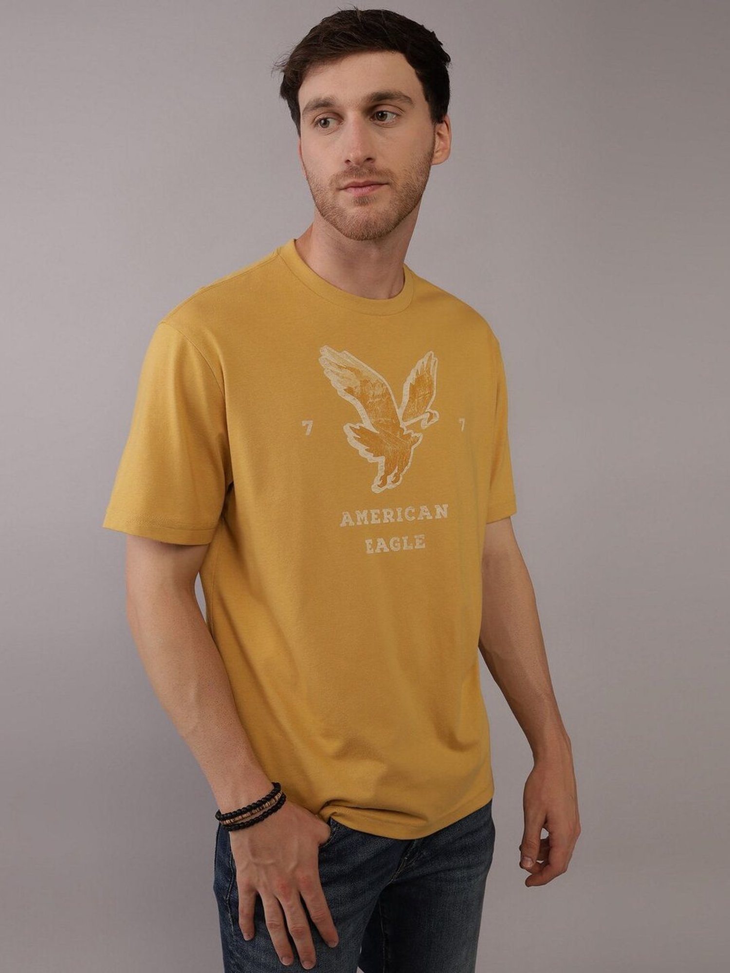 American Eagle Yellow Regular Fit Printed T-Shirt