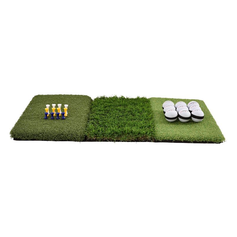 Rukket Sports Tri-Turf Golf Portable Outdoor Indoor Hitting Practice Turf Mat with Tees & Golf Balls