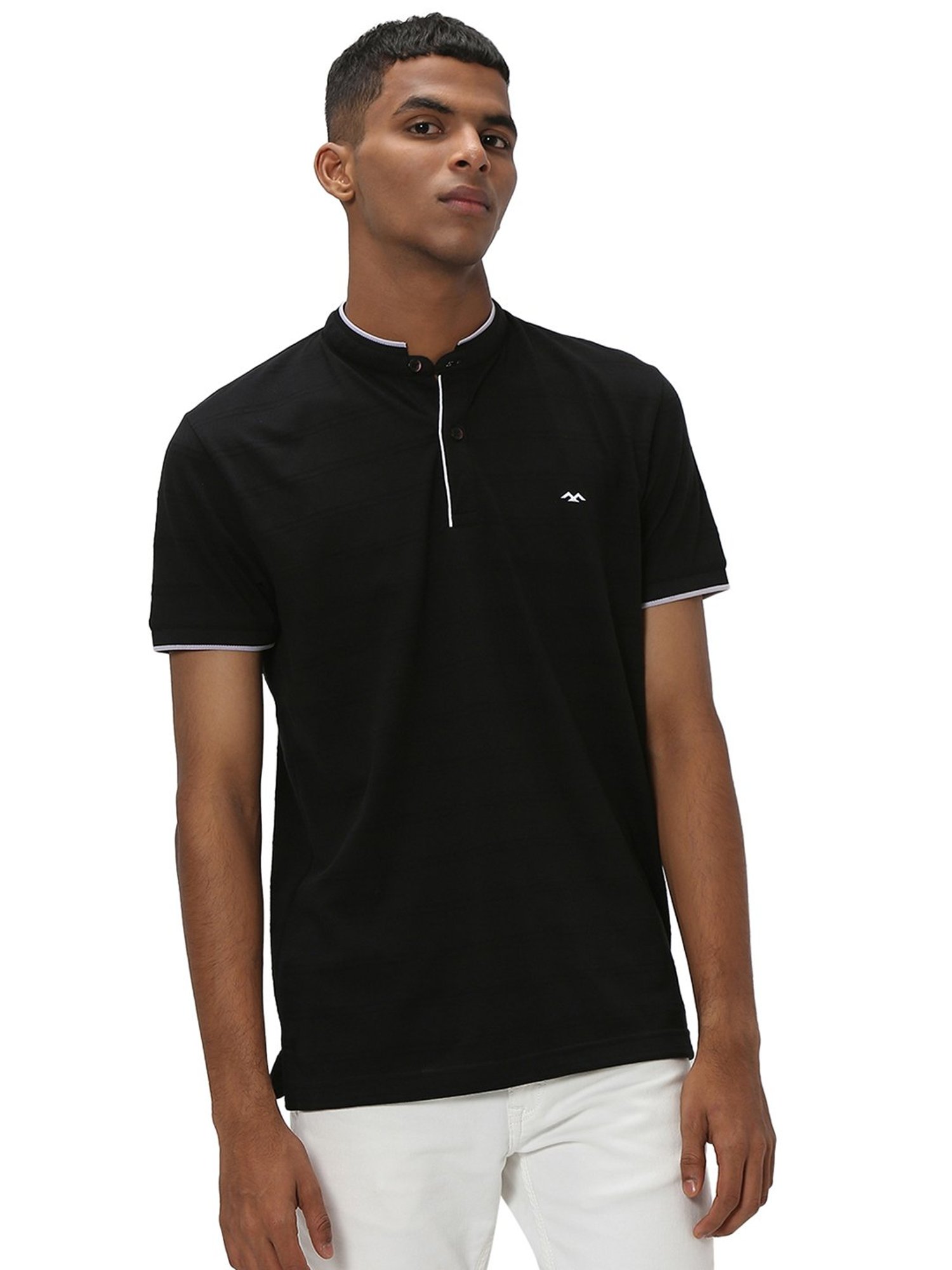 Mufti Black Slim Fit Striped T-Shirt