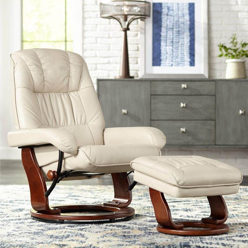 BenchMaster Kyle Taupe Faux Leather Ottoman and Swiveling Recliner