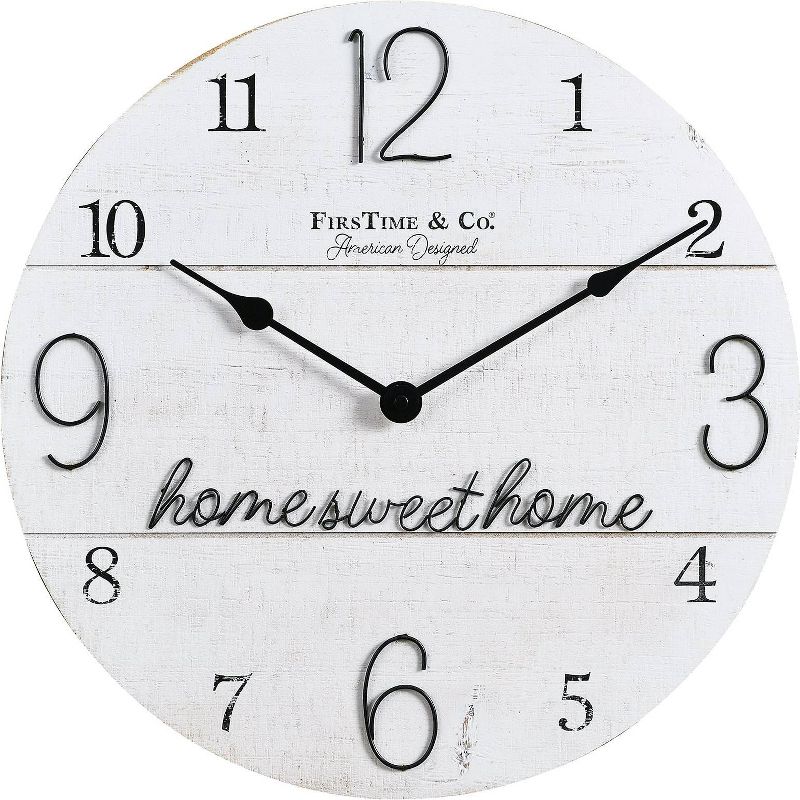 15.5" "Home Sweet Home" Wall Clock Whitewashed Wood - FirsTime