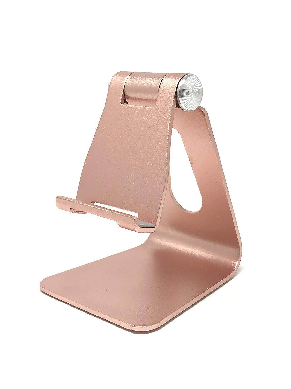 Adjustable Cell Phone Stand Sturdy Aluminum Mobile Stand for iPhones, iPad and Most Android Smartphones/Tablets | Anti Slip and Anti Scratch Rubberized Foot and Nest (Pink)
