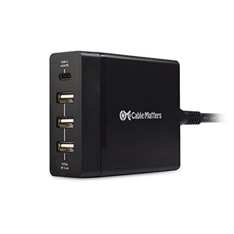 cable Matters 72W 4-Port USB c charger (USB c Wall charger) with 60W Power Delivery for Laptops, Tablets, and Smartphones in Black