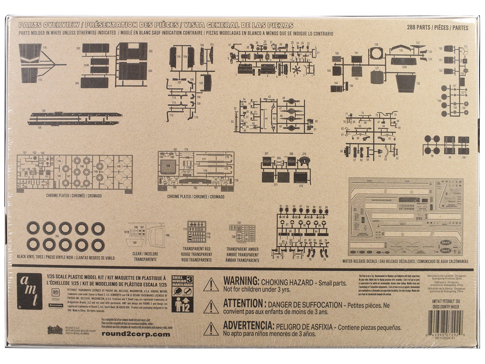Skill 3 Model Kit Peterbilt 359 "Cross Country Hauler" 1/25 Scale Model by AMT