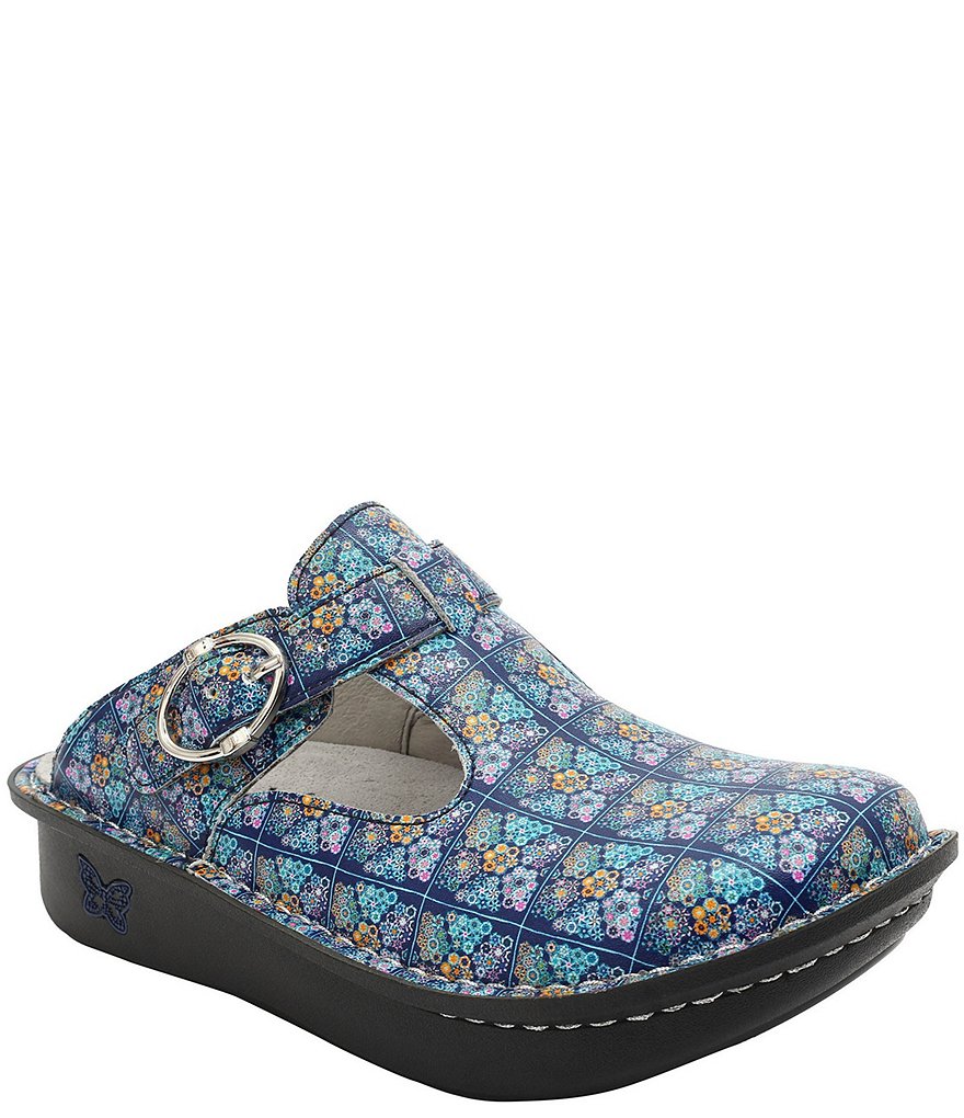 Alegria Classic Rose's Blue Quilt Print Leather Clogs