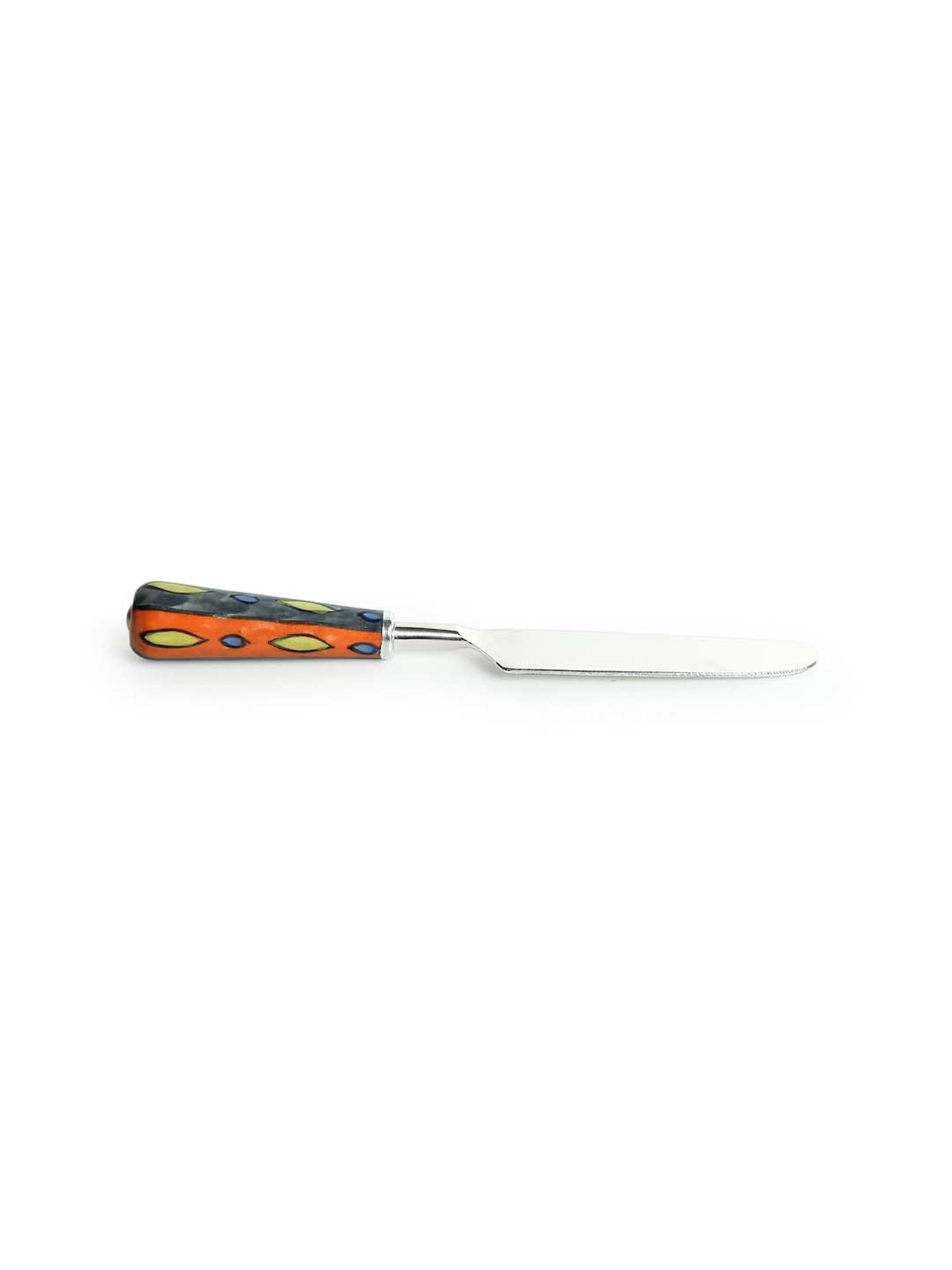ExclusiveLane 'The Mughal Aakar' Hand-Painted Table Knives In Stainless Steel & Ceramic (Set of 6)