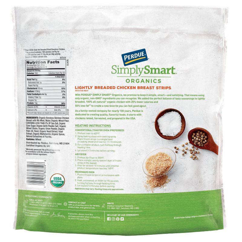 Perdue Simply Smart Organics Lightly Breaded Chicken Breast Strips - Frozen - 24oz