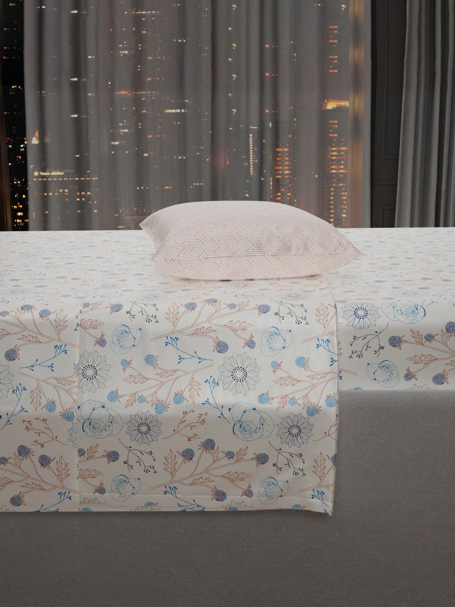 Stoa Paris Elegance Off White Polyester 300 TC Sateen Single Size Bed Sheet With 1 Pillow Cover