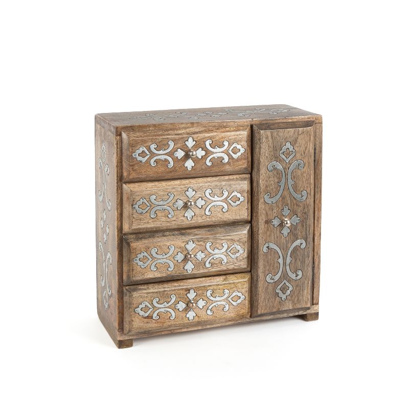 GG Collection Mango Wood with Metal Inlay Heritage Jewelry Box.