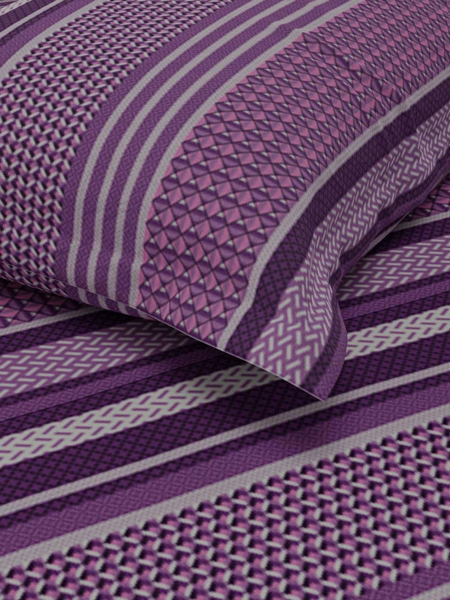 BIANCA Estonia Pink & Purple Cotton 116 TC 115 GSM Single Size Bedsheet With Pillow Cover