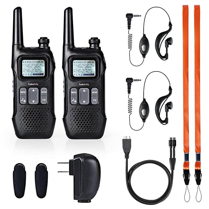 FST1 FRS TwoWay Radio Long Range LicenseFree Walkie Talkies NOAA 22 Channels 154 Privacy Codes with FM Earpiece USB Charging 2 Pack