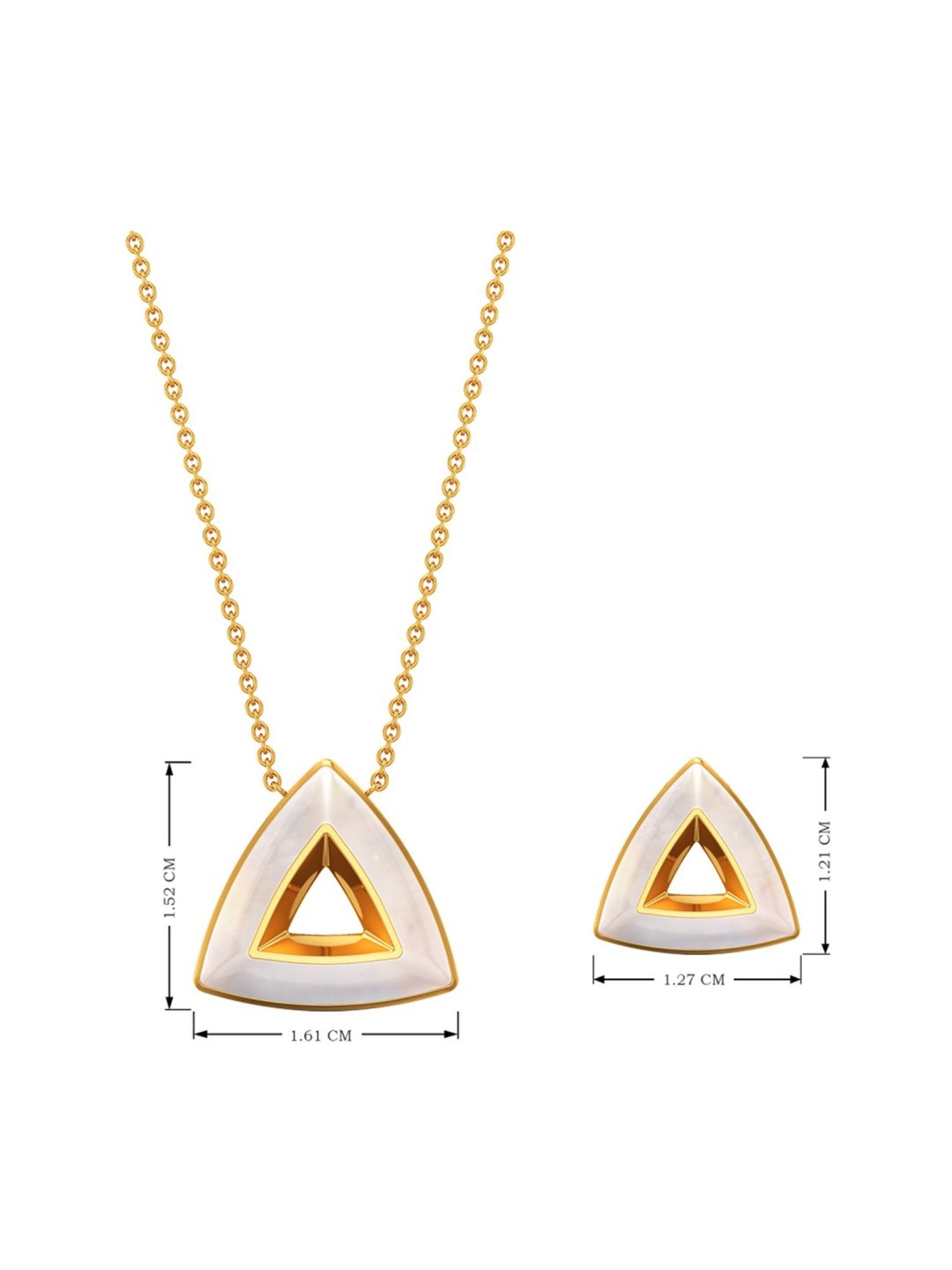 Joyalukkas 18k Gold Milky Pyramid Shaped Cute Pendant & Earrings Set