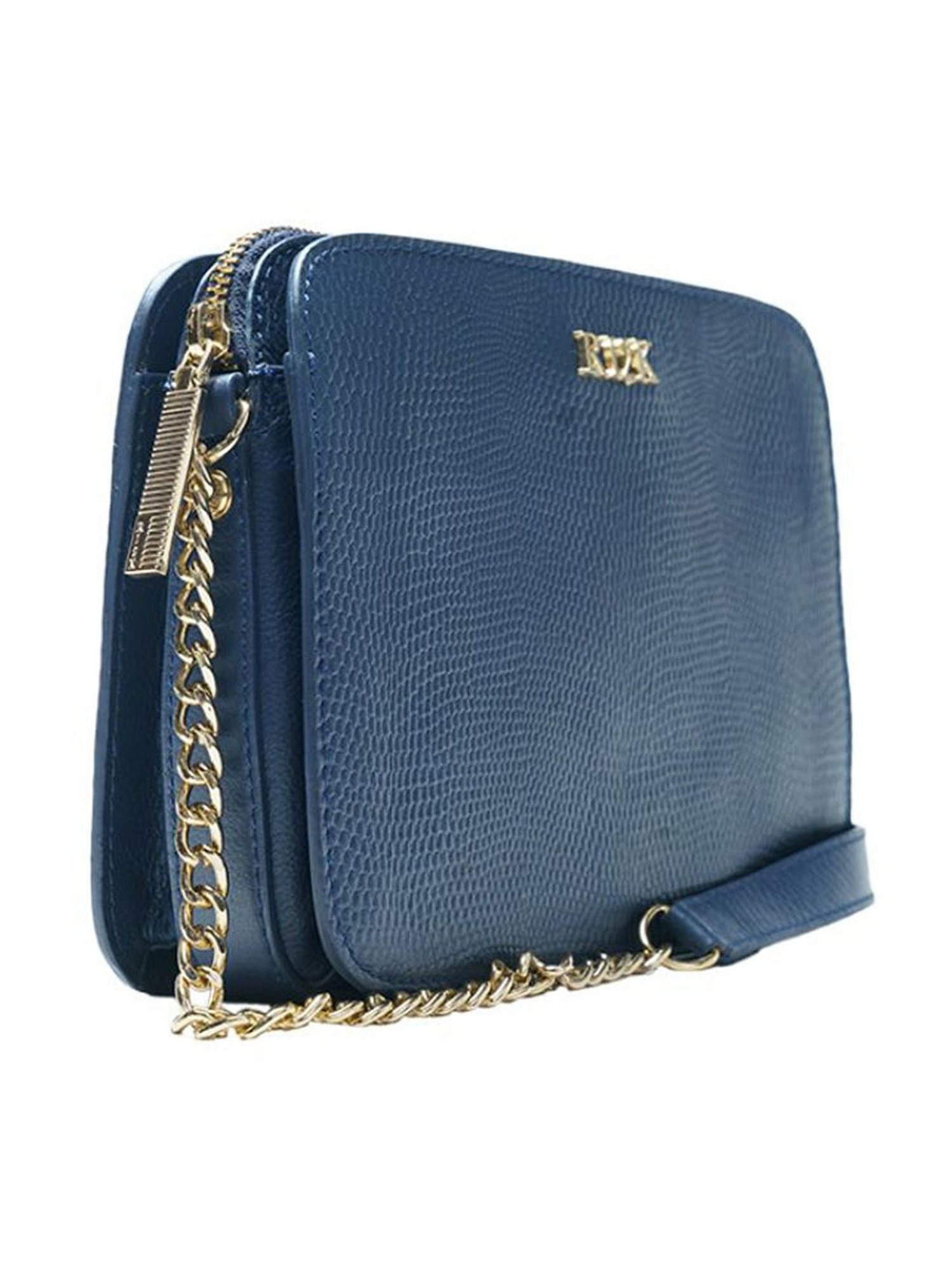 RI2K London Navy Blue Leather Medium Textured Cross Body Bag
