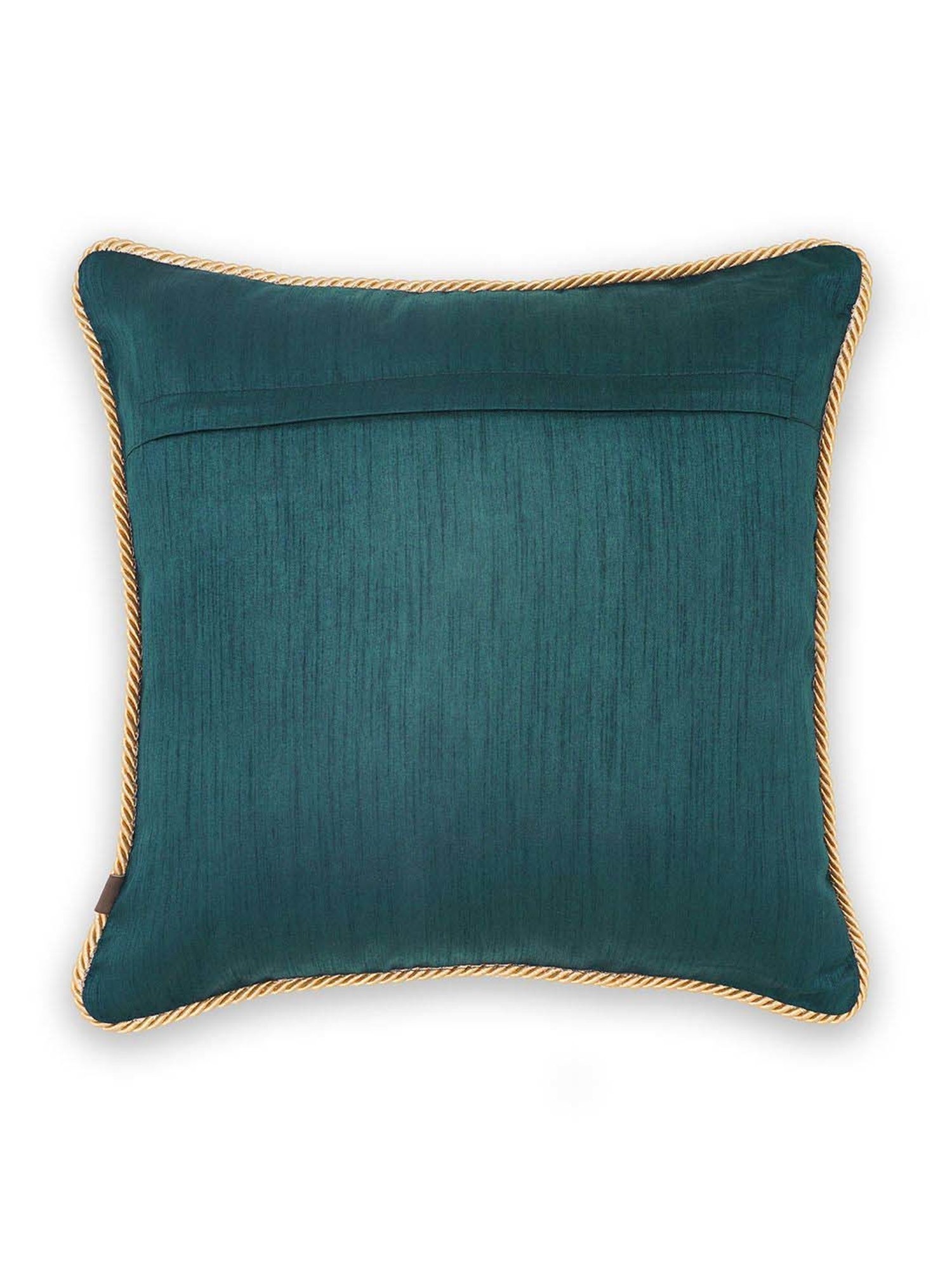 Pure Home and Living Teal Poly Dupion Foil Print Cushion Cover With Satin Twisted Dori