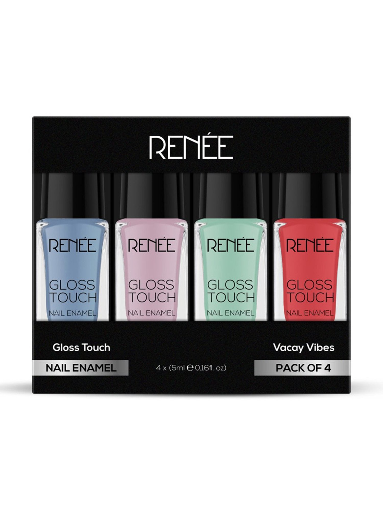RENEE Gloss Touch N04 Vacay Vibes Nail Enamel - Pack of 4
