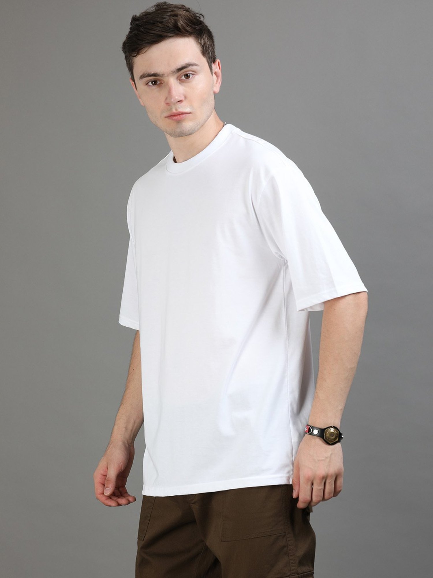 Bushirt White Regular Fit Cotton Oversize Crew T-Shirt