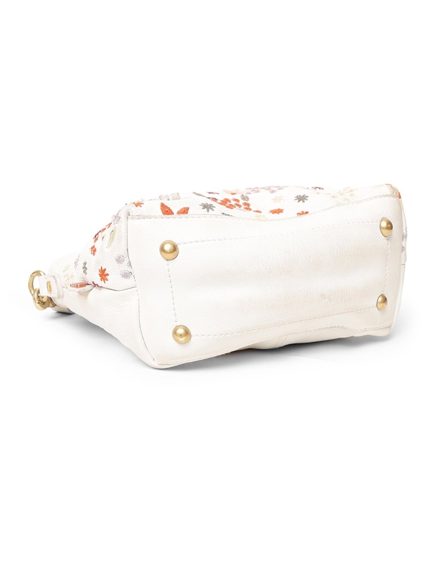 Art N Vintage Floral Bliss White Leather Embroidered Medium Handbag