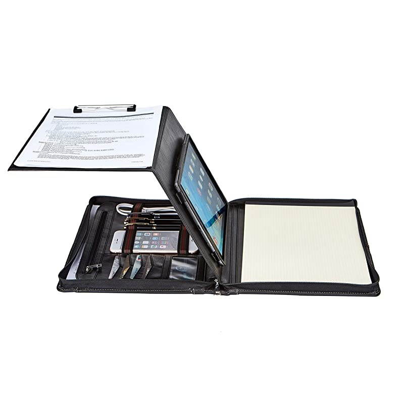 Portfolio with Tablet Case for 10.5-inch iPad Pro/Air, Business Cow Leather Padfolio Organizer with Letter Size/A4 Clipboard & Notepad Holder, Valentine's Day Gift