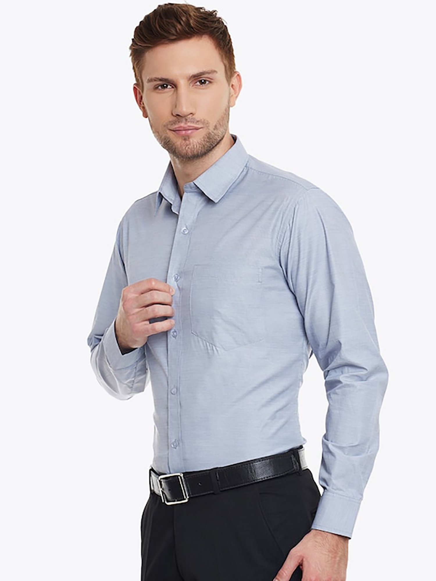 English Navy Bluish Grey Slim Fit Shirt