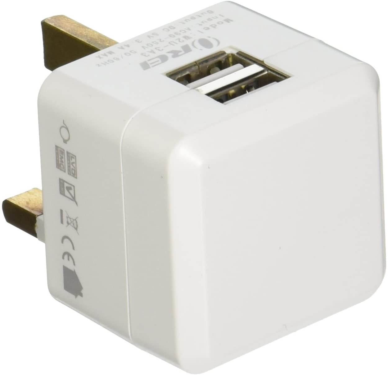 OREI 3.4A 2 USB Plug Adapter Type G for UK, Hong Kong, Singapore - iPhone/iPad, Galaxy & More
