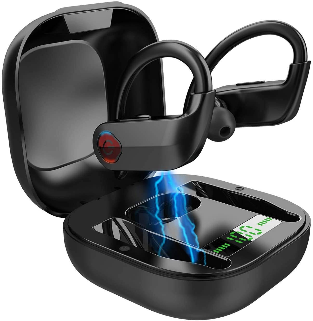 True Wireless Earbuds Bluetooth 5.0 Wireless Headphones Deep Bass Stereo Sound Noise Cancelling Sweatproof TWS Bluetooth Earbuds Built-in Mic in-Ear Wireless Earphones with Portable Qi Charging Box