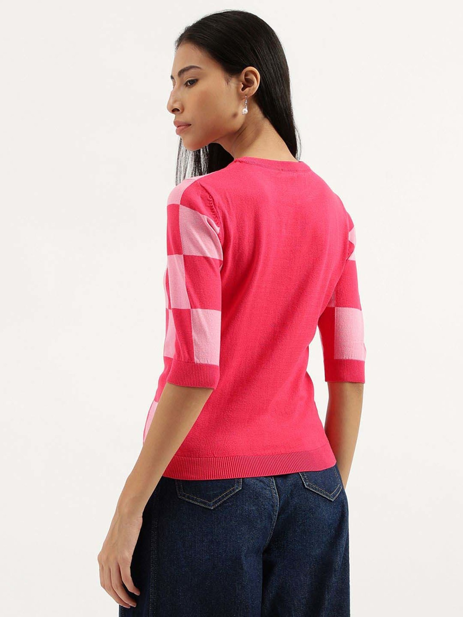 United Colors of Benetton Pink Cotton Chequered Top