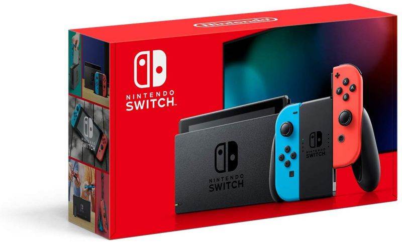 Nintendo HADSKABAA Switch Gaming Console with Neon Blue and Red Joy-Con Controllers - Black