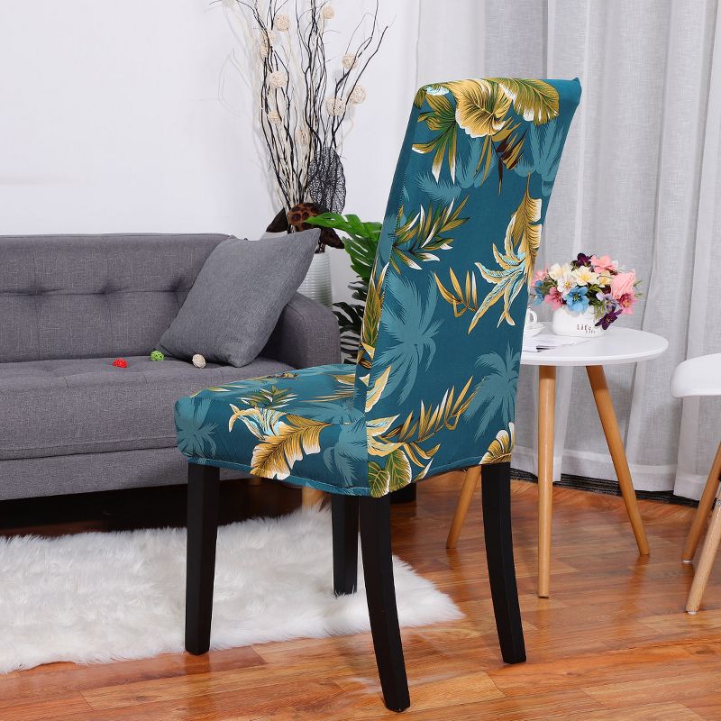 1 Pc Polyester Spandex Floral Print Fit Home Dining Chair Slipcovers Green  - PiccoCasa