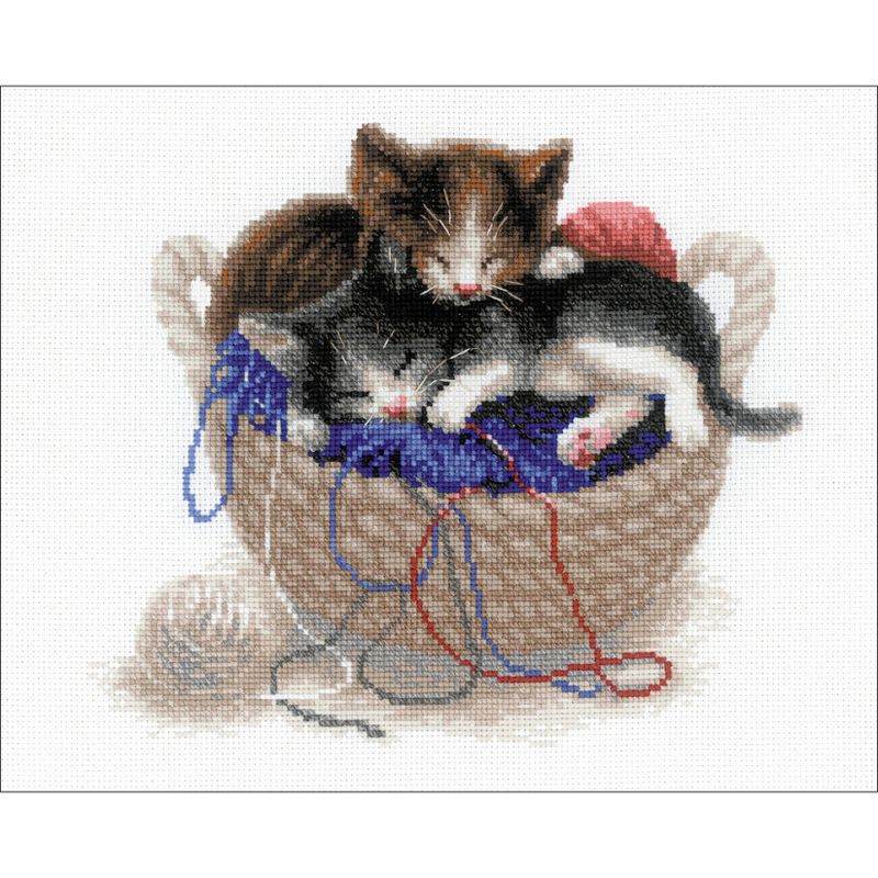 RIOLIS Counted Cross Stitch Kit 11.7"X9.5"-Kittens In A Basket (14 Count)