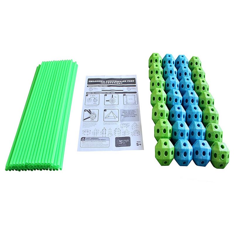 Funphix Glow in the Dark Jumbo Poles and Balls Indoor and Outdoor Fort Building Construction Toy Play Kit, 77 pieces, Blue and Green