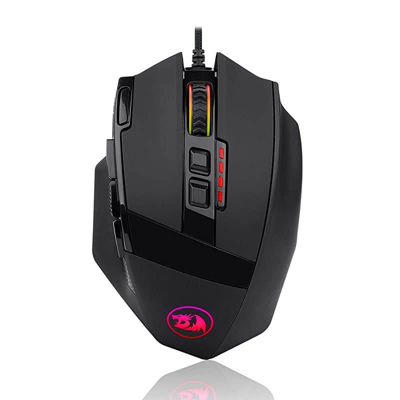 M801 Gaming Mouse RGB MMO 9 Programmable Buttons Mouse with Macro Recording Rapid Fire Button 16000 DPI for Windows PC (Wired, Black)