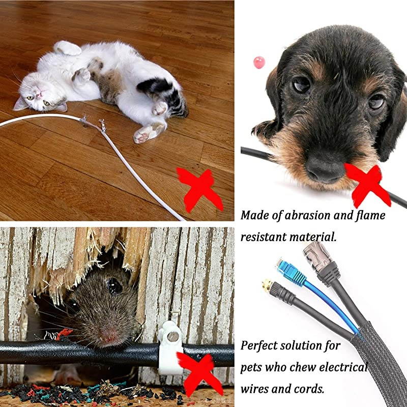 Sleeve Flexo PET Expandable Braided Sleeving 50ft x 1 Sleeving Black Cable Sleeve for Audio Video USB Charger Cable Management Protect Cat from Chewing Cords
