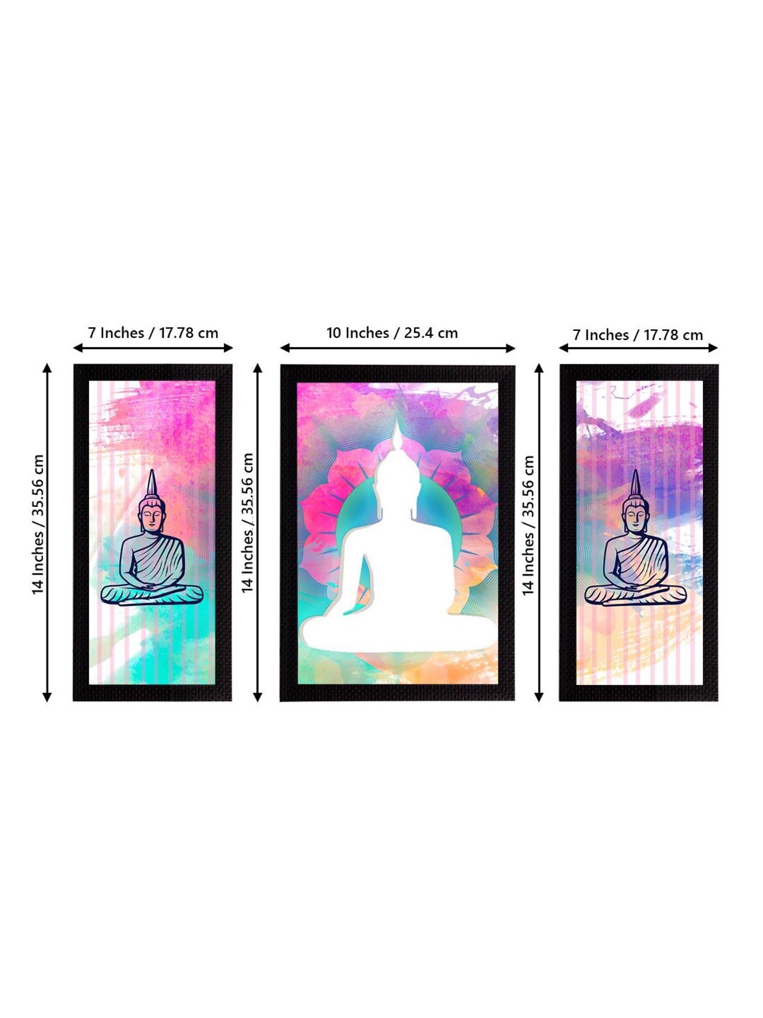 eCraftIndia Set of 3 Meditating Lord Buddha Satin Matt Textured UV Art Painting