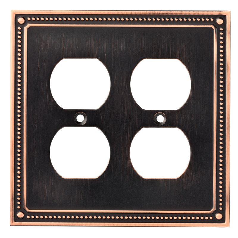 Franklin Brass Classic Beaded Double Duplex Wall Plate Bronze With Copper Highlights