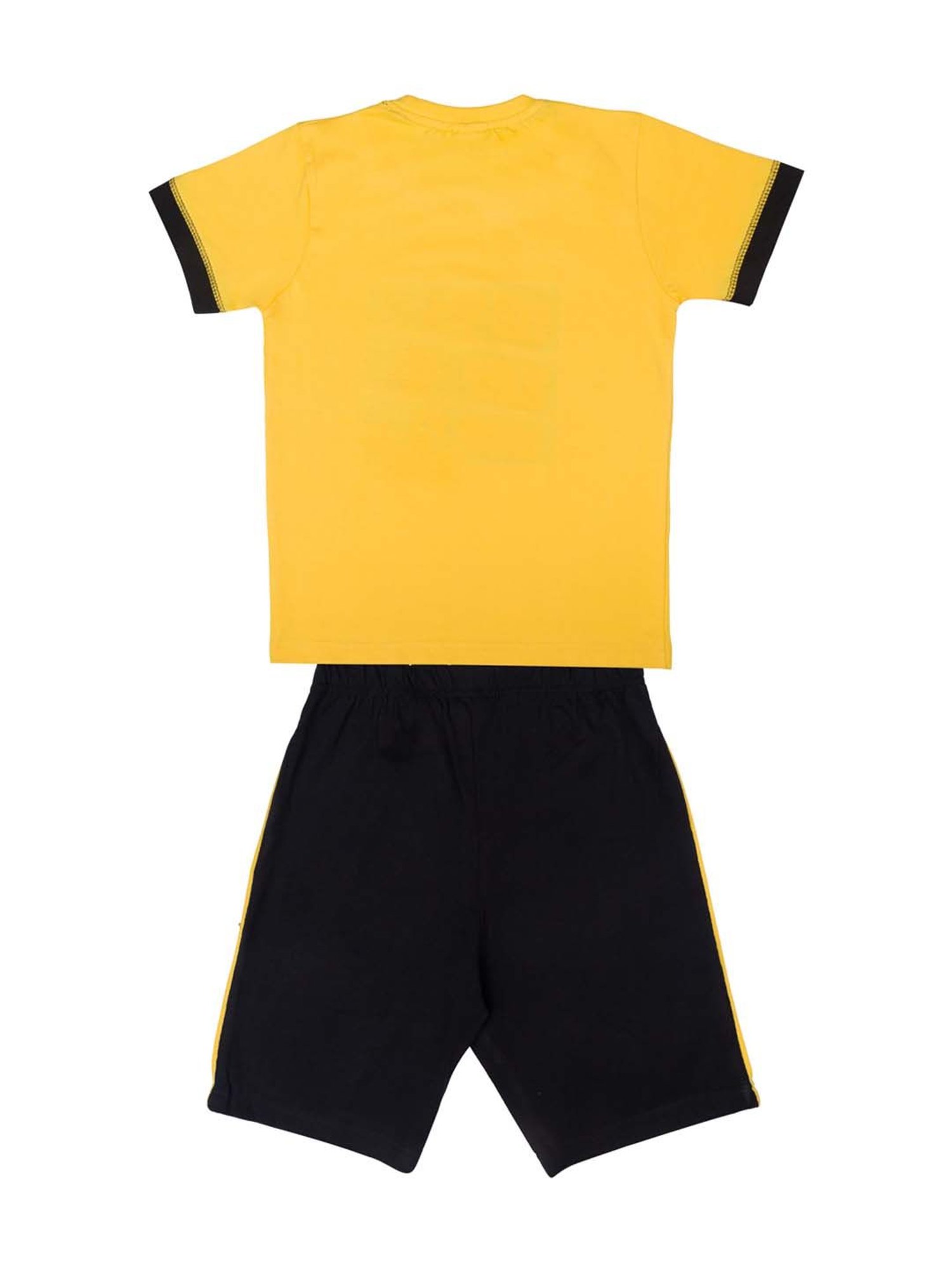 Todd N Teen Kids Blue & Yellow Cotton Printed T-Shirt & Shorts - Pack of 2