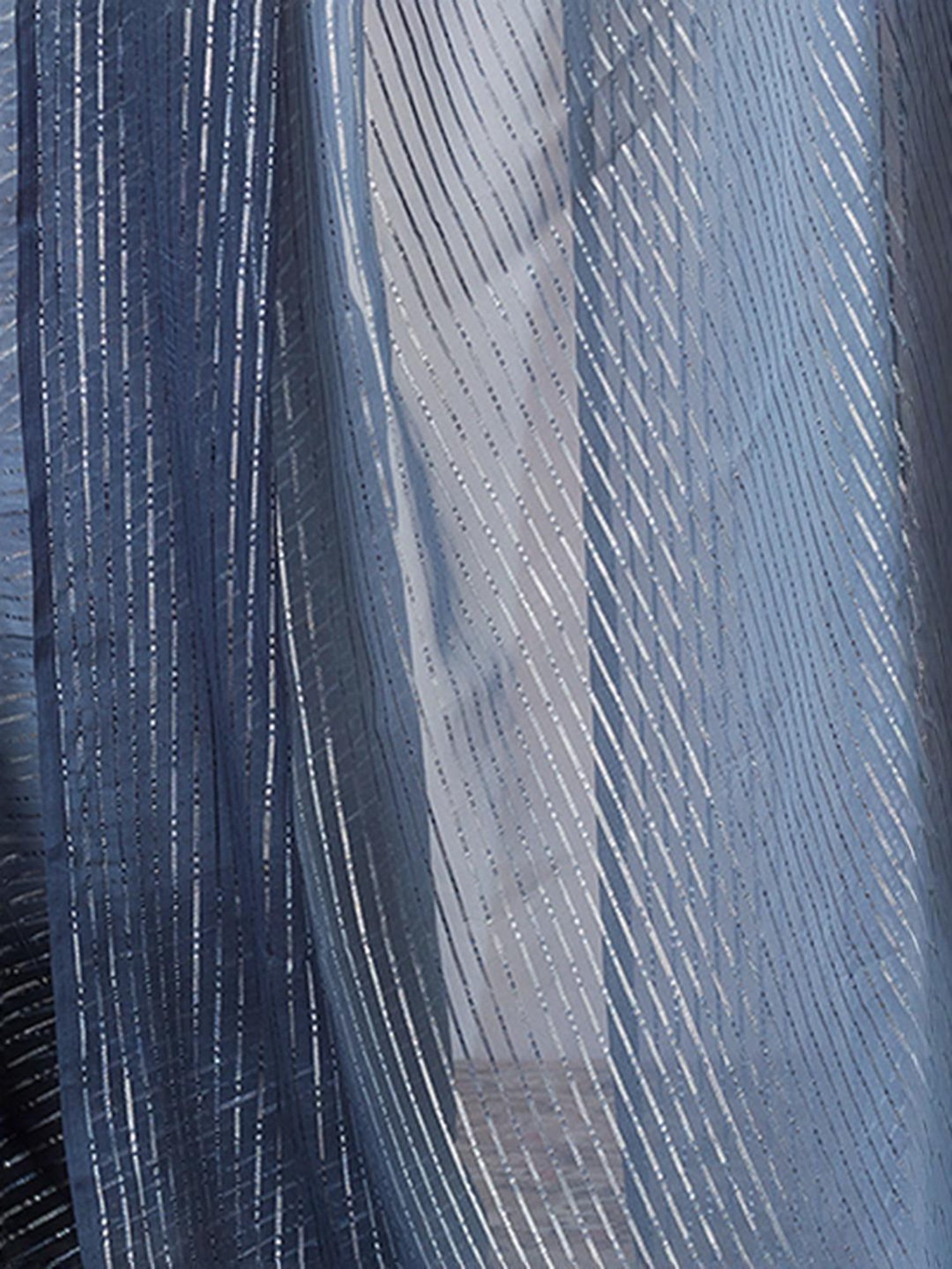 Satrani Blue & Silver Striped Saree With Unstitched Blouse