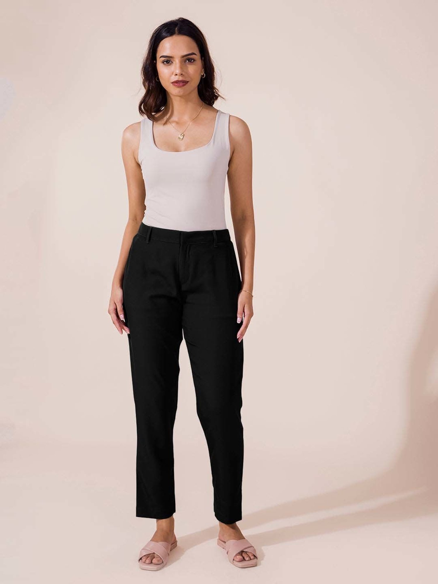 Go Colors! Black Mid Rise Formal Trousers
