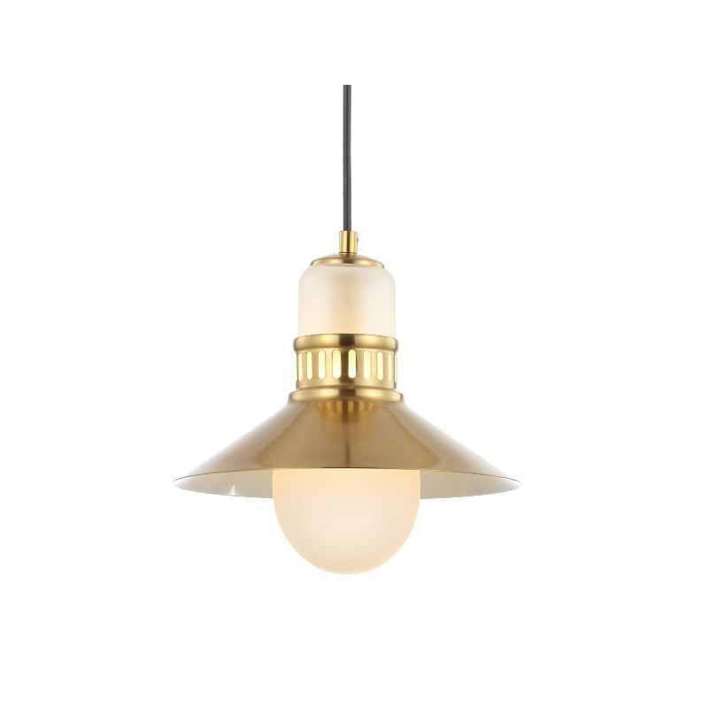 9.75" Adjustable Iron and Glass Colin Retro Hurricane LED Pendant Brass - Jonathan Y